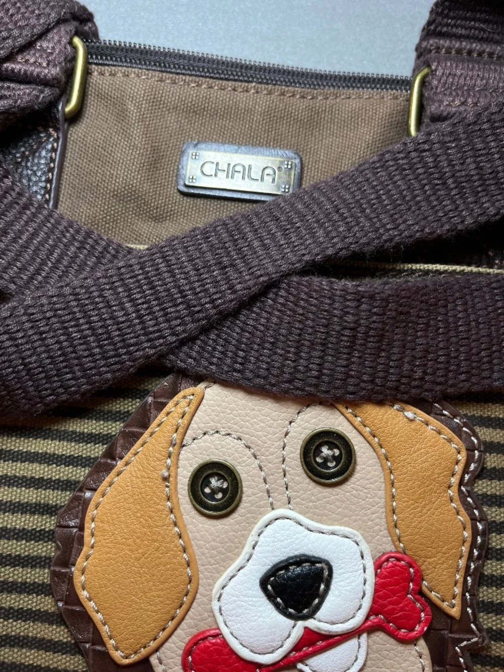 Chala Golden Retriever Striped Canvas Work Tote